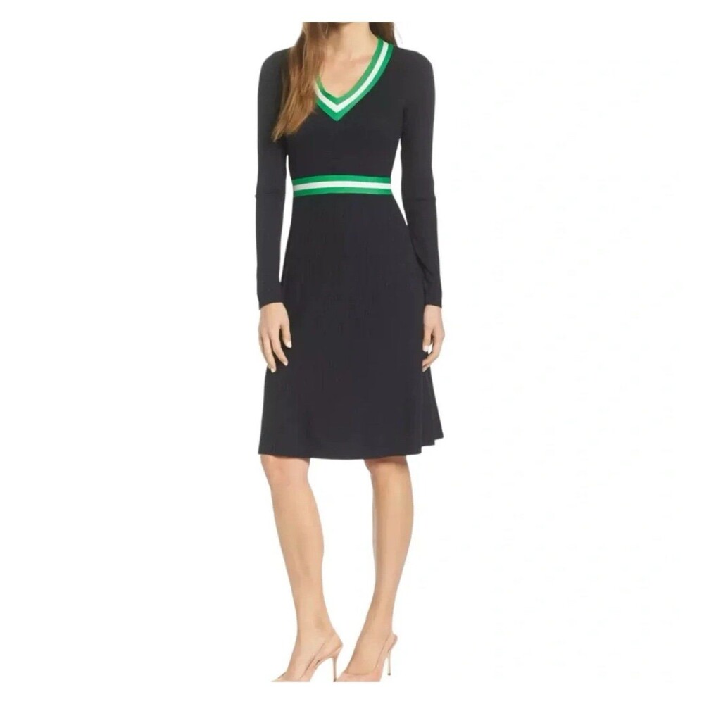 1901 Navy Blue V Neck Long Sleeves Sweater Dress Women’s Size S